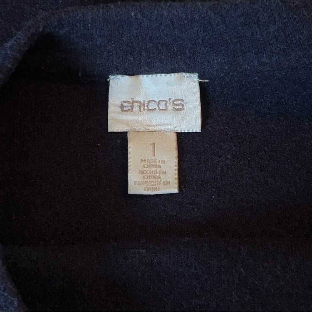 Chico’s Womens Size 1/Med Navy Blue Wool Blend Sweater Zip Foldover Neck - Picture 4 of 8